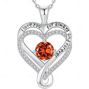 .925 Sterling Silver Heart Pendant Necklace with Orange Gemstone